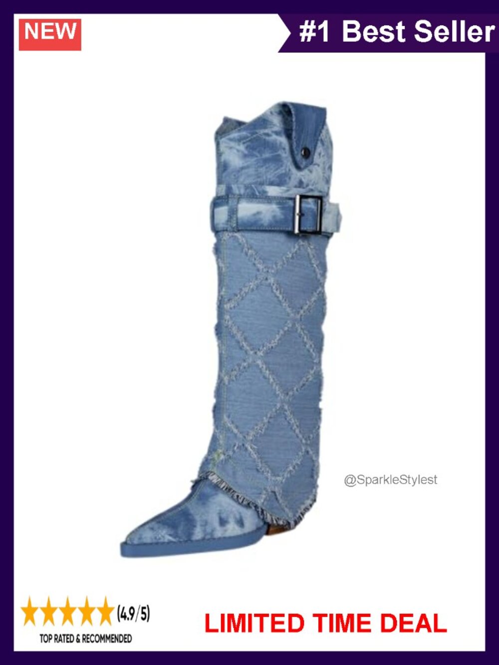 Denim Pointed Toe Chunky Heel Over-the-Knee Boots